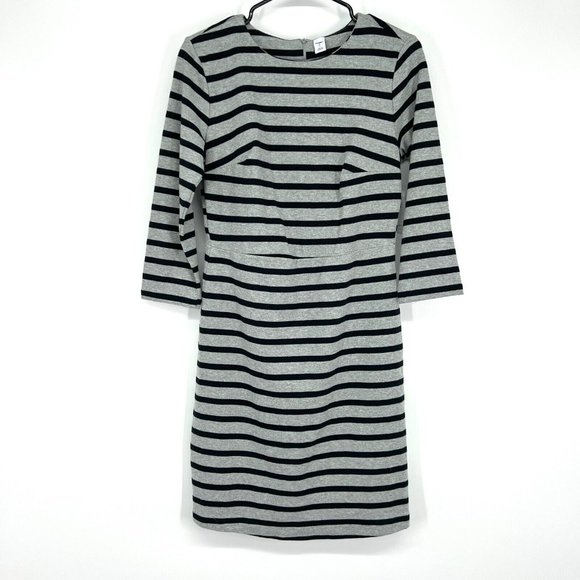 Old Navy Dress Ponte Knit Sheath Gray Black Stripe 3/4 Sleeve NWT - Picture 1 of 8